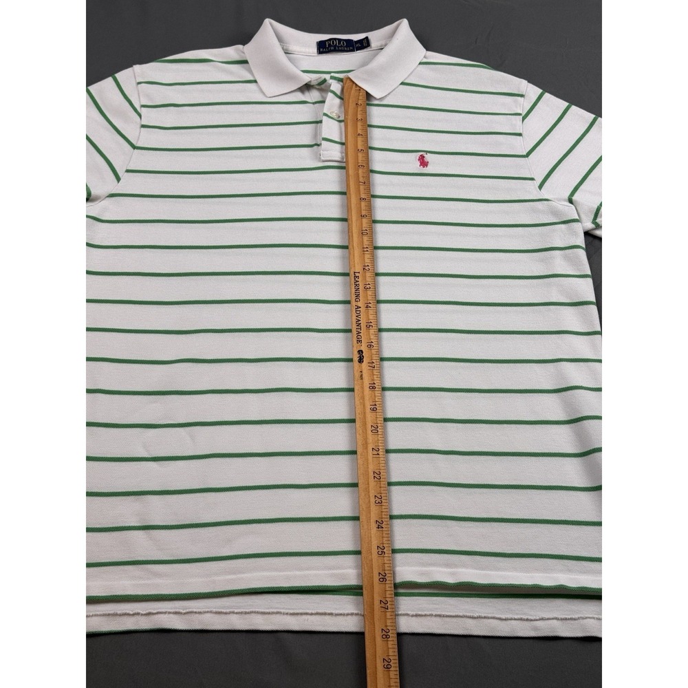 Polo Ralph Lauren Men's Green White Striped Polo Shirt XL Short Sleeve Pink Pony - Picture 6 of 13